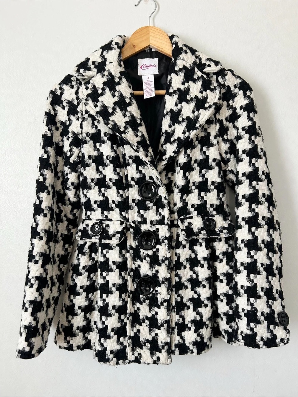 Candie's Black & White Houndstooth Pea Coat